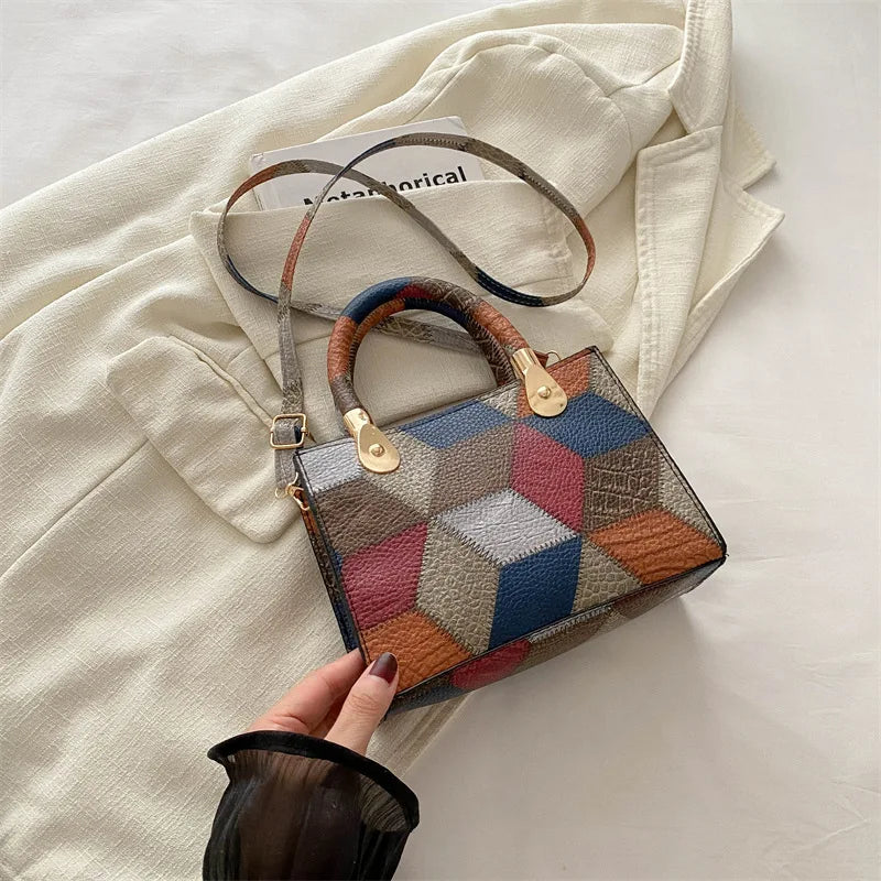 Maxy Fashion Patchwork Leather PU Top-handle Bags For Women, Square Design Ladies Handbags Crossbody Shoulder Bags For Daily Used