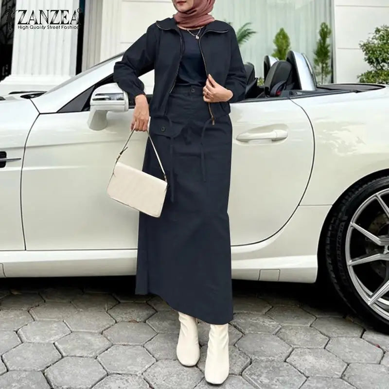 Maxy Woman Fashion Dress Sets Spring Long Sleeve Tops Skirts 2PCS Vintage Solid Party Suit Elegant OL Work Tracksuits
