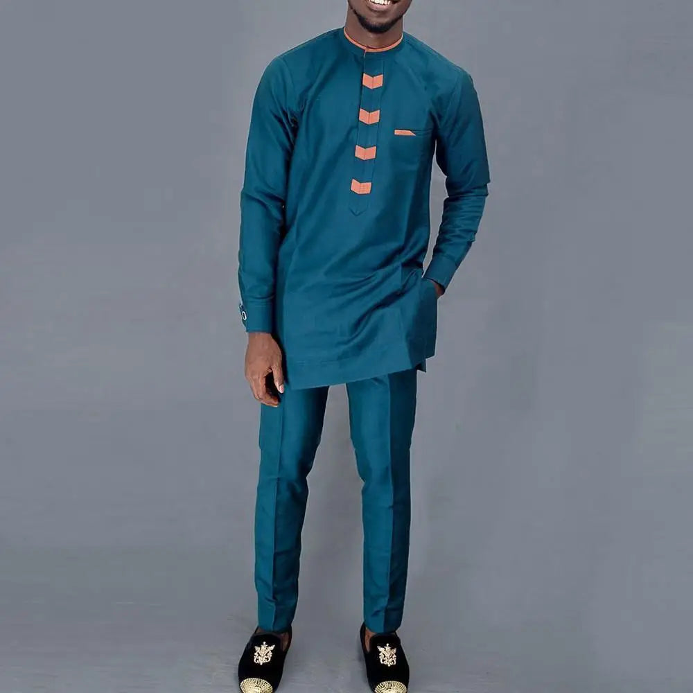Maxy New 2Pc Luxury African Traditional Men's Clothing Elegant Full Suits Male Pant Sets To Dress Native Outfit Ethnic Dashiki Kaftan