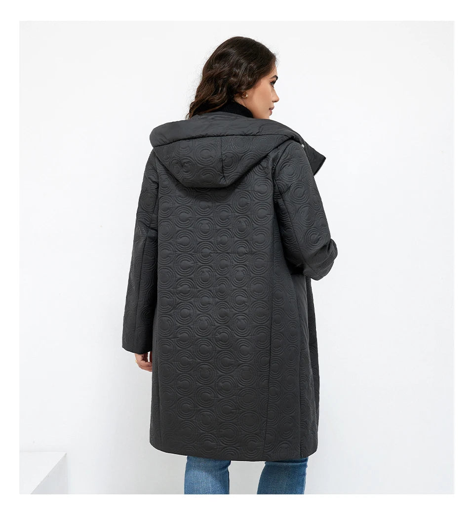 Macy Autumn Women Jackets Plus Size Long Hooded Quilted Light weight big pockets Bio-cotton Stylish Women's coat