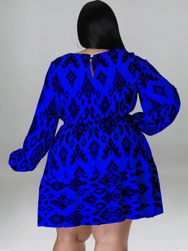 Maxy Plus Size loose Dresses for Women Long Sleeve Printed big harm Africa midi Dress New Style Fall Wholesale