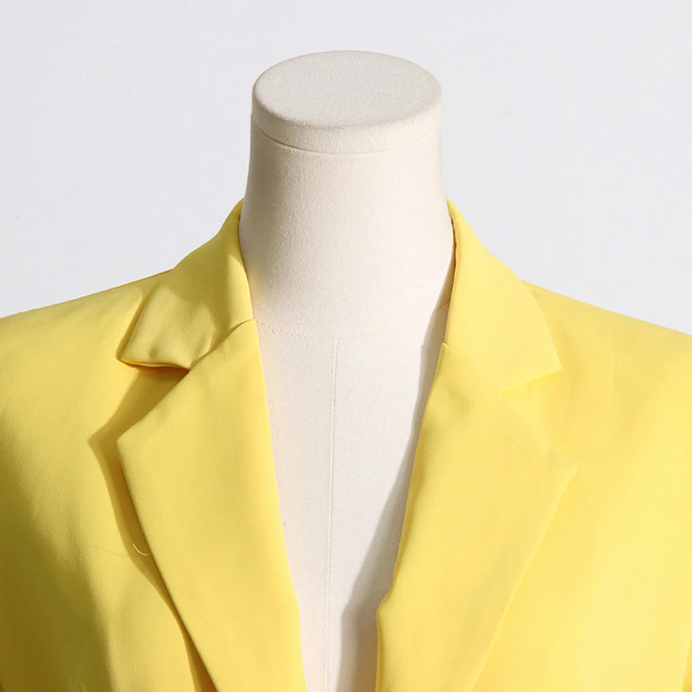 Maxy Fashion Yellow Sexy Diamond Backless design Blazers for Women Slim Long Jackets 2024 New Office Ladies Outerwear