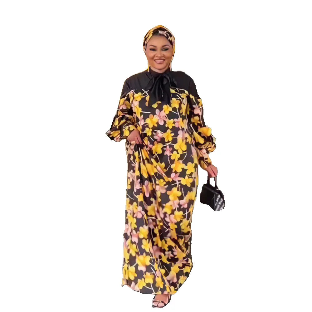 Maxy Smooth Rayon Fabric African Dresses for Woman Printing Dress Plus Size Elegant and Pretty Women's Dresses Female headband