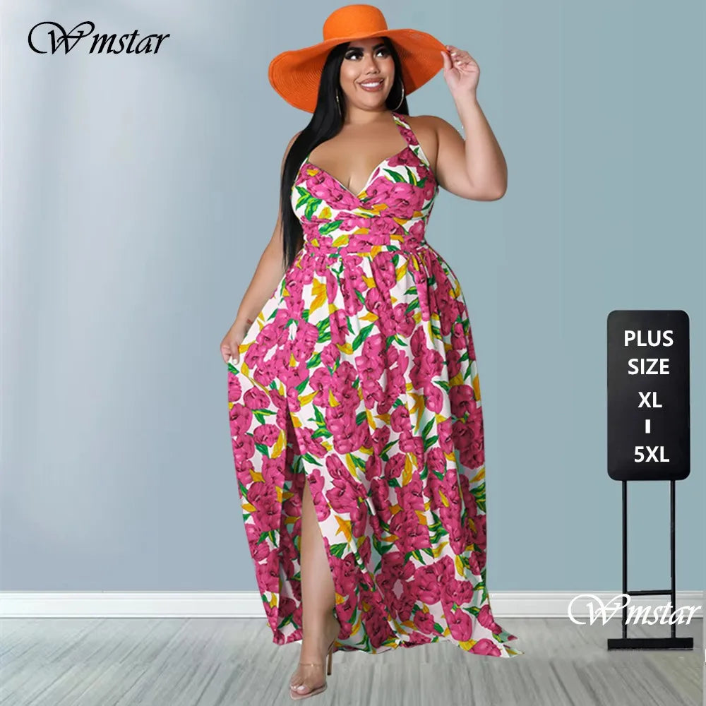 Maxy Plus Size Dresses for Women Clothing Summer Holiday Bandage Open Back Elegant Beach New Dress