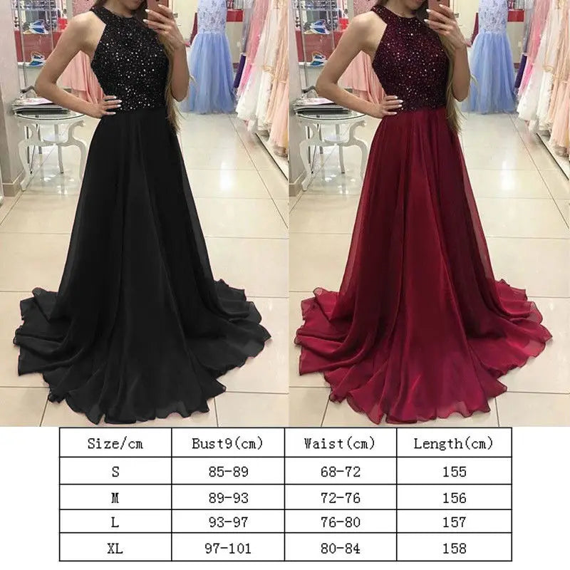 Amay Women's Retro Evening Dress Sexy Ladies Sleeveless Bodycon Sequin Tulle Long Dress Wedding Ball Gown Party Formal Dress