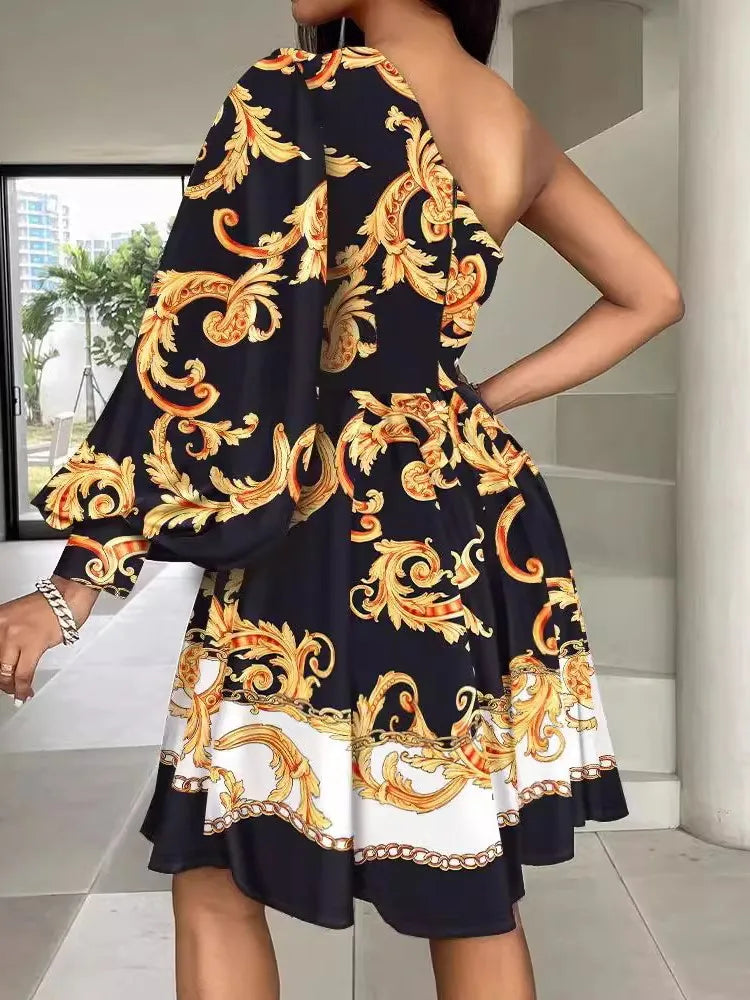 Maxy New Boho Print Women Dress Spring Fashion Sexy Off Shoulder Office Elegnat Casual Dresses Female Sweet Party Dress Robe Femme
