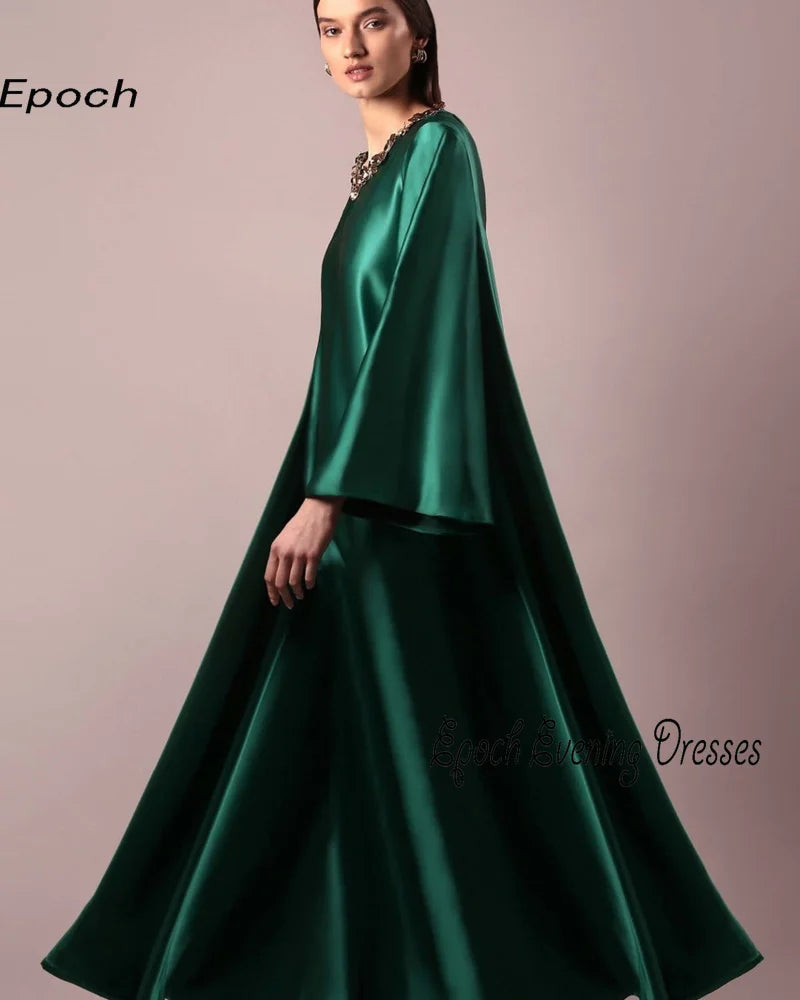 Macy Satin Evening Dress Elegant Crystal Straight O-Neck Floor-Length Cocktail Prom Gown For Sexy Women