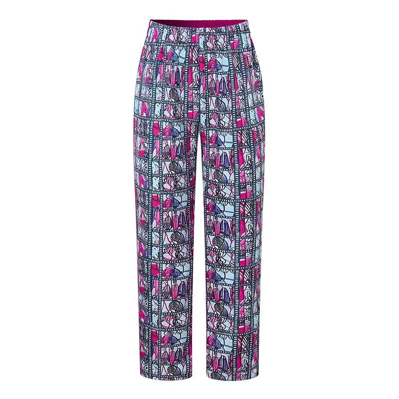 Maxy Women Office Pant Sets Summer Printed Suits Vintage Stand Collar Short Sleeve Tops and Long Pants Casual Loose Sets