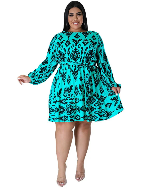Maxy Plus Size loose Dresses for Women Long Sleeve Printed big harm Africa midi Dress New Style Fall Wholesale