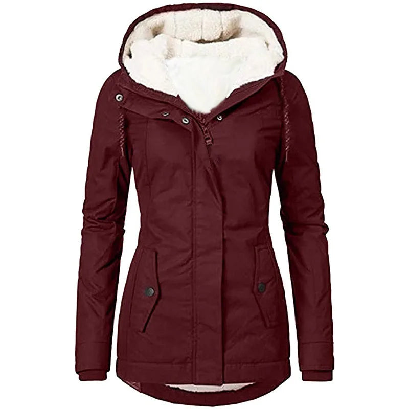 Babs 2024 New Winter Women Warm Parkas Hooded Thick Plush Coats Female Mid-Long Cotton Jacket Warm Coat Outwear