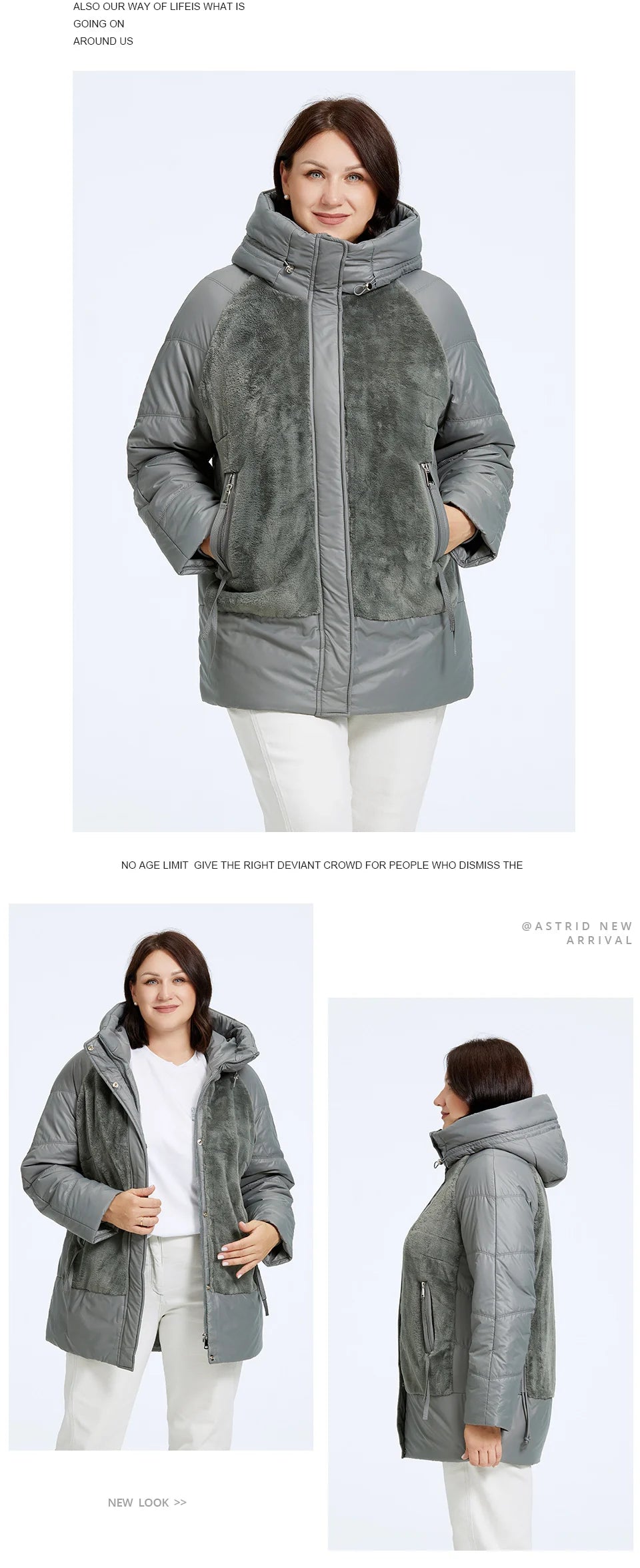 GACY Plus Size Winter Jacket Women Faux Fur Stitching High Quality Wool Warm Fashion Women's Parka Female Plush Coat Hooded