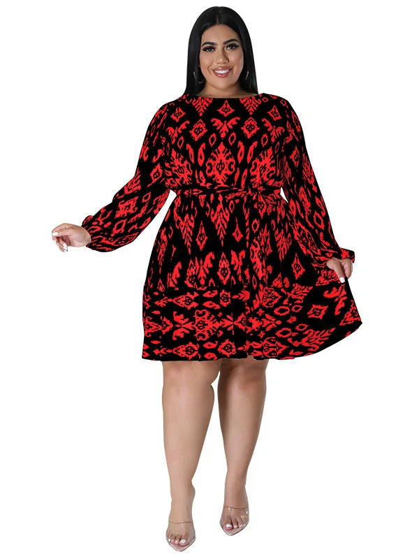 Maxy Plus Size loose Dresses for Women Long Sleeve Printed big harm Africa midi Dress New Style Fall Wholesale