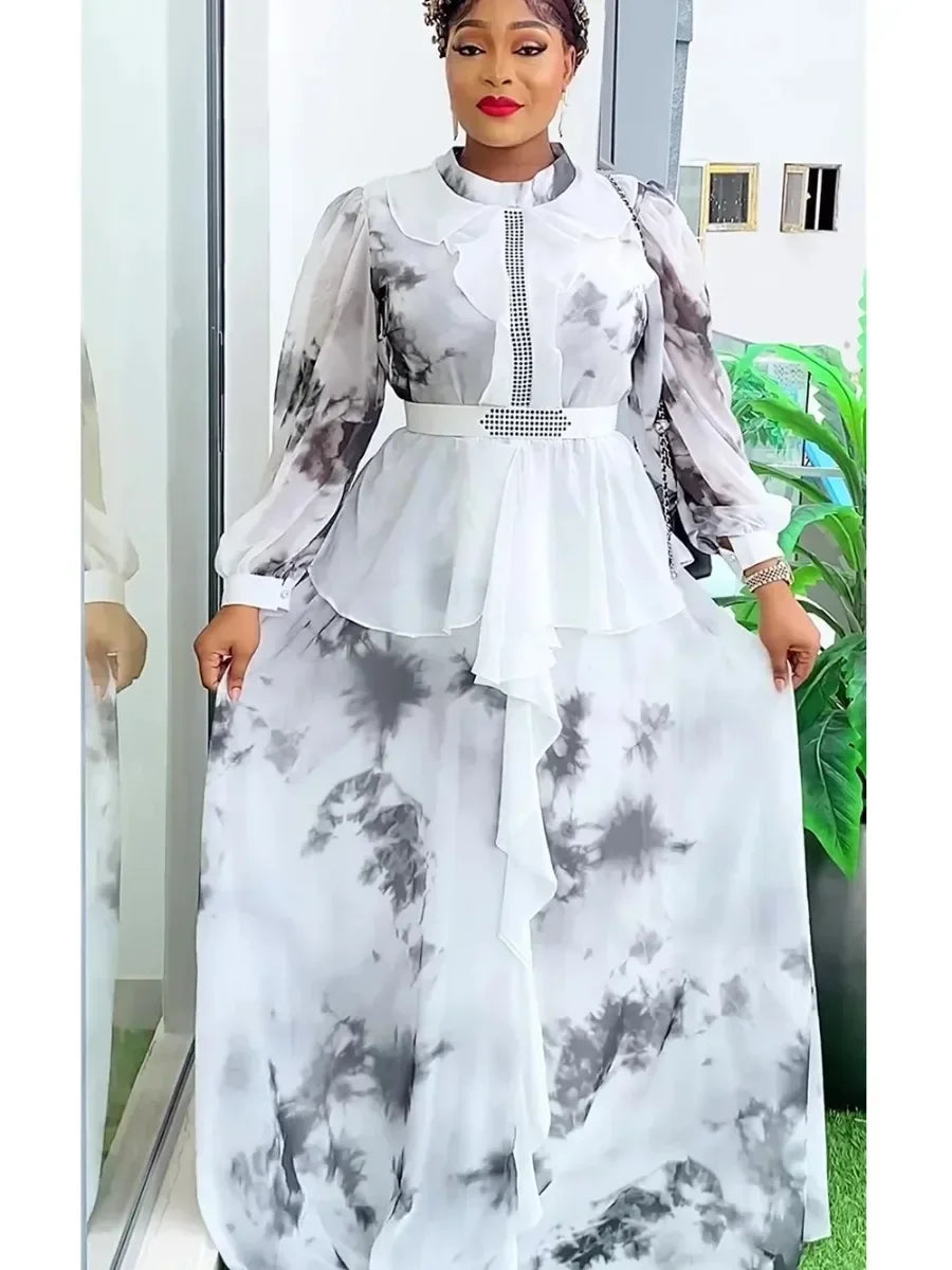 Maxy African Dresses for Women Plus Size Evening Party Long Dress Africa Clothing Elegant Turkey Muslim Print Dress