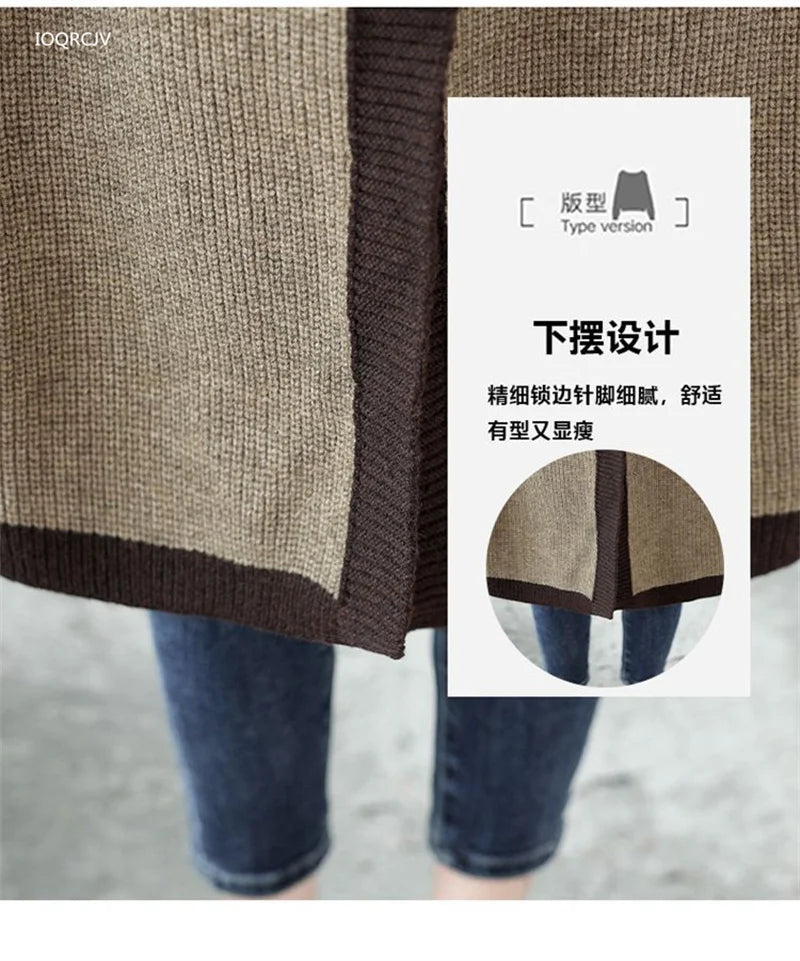 Maxy new Hooded Knitted Momsey Sweater Coat Women Autumn Winter Long Wool  AmericanFemale Casual Loose Knitting Jacket Large Size 5XL