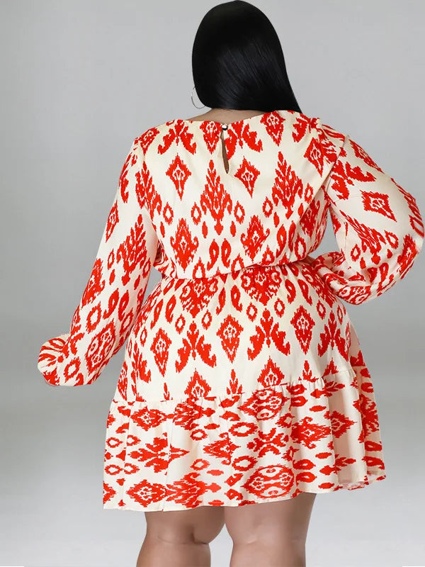 Maxy Plus Size loose Dresses for Women Long Sleeve Printed big harm Africa midi Dress New Style Fall Wholesale