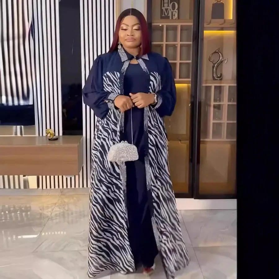 Babs Elegant African Dresses for Women 2 PCS Set Gown Muslim Summer Fashion Wedding Evening Party Dress Africa Clothes