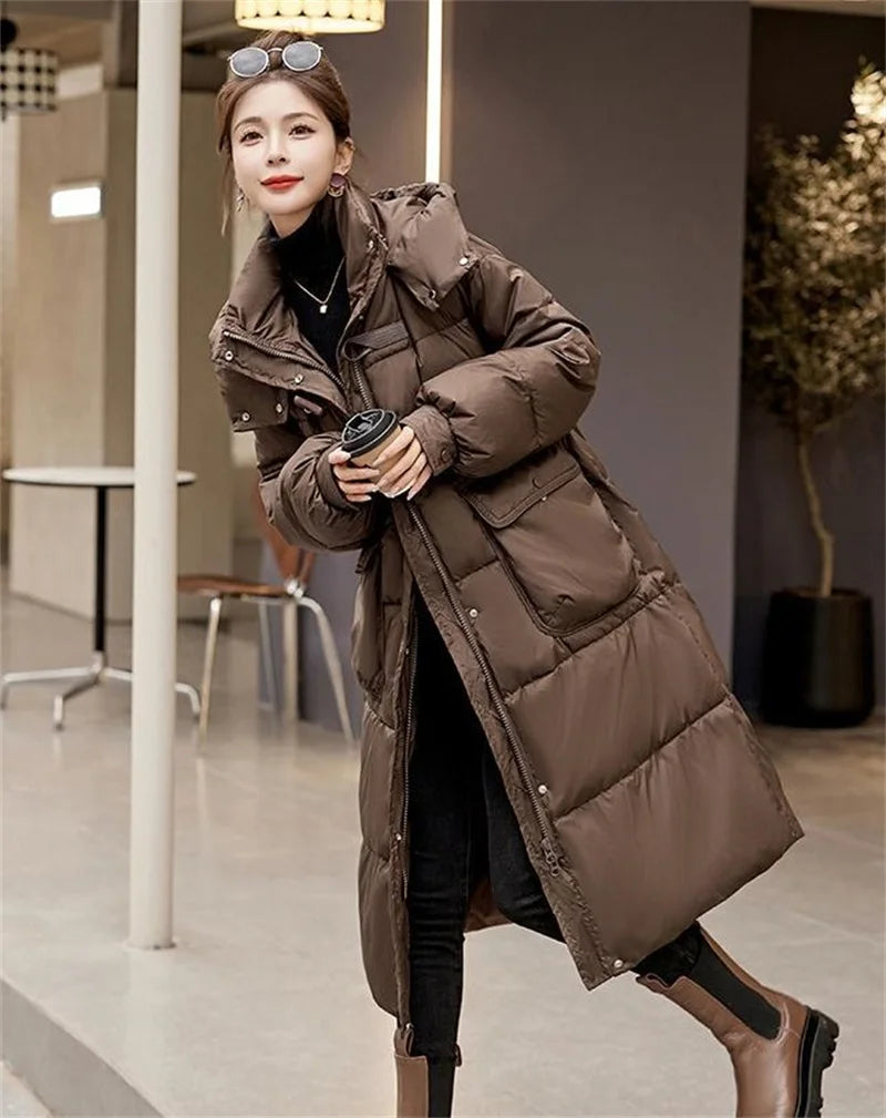 Momsey 2024 New Down Coats New Long-style Cotton Dress American Version Large Size American Fashion Jackets Winter Heat Parka Feminina