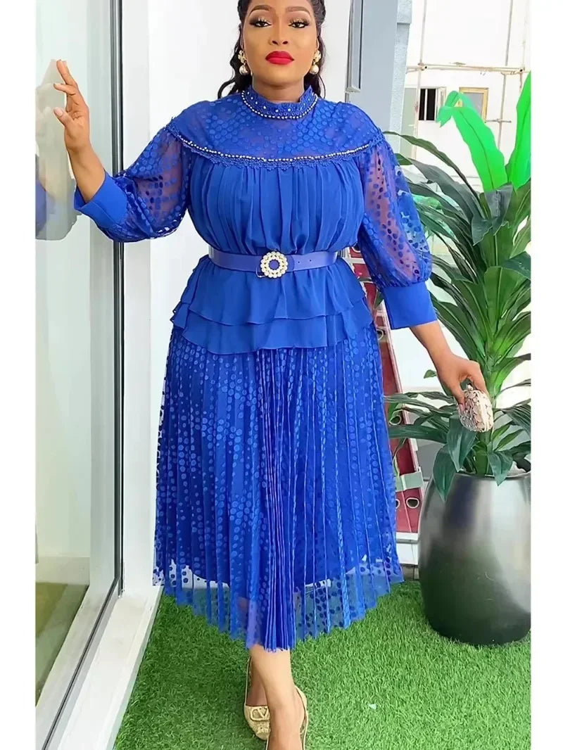 Maxy Plus Size African Party Dresses for Women 2024 New Fashion Dashiki Ankara Lace Wedding Gowns Elegant Turkey Muslim Maxy Dress