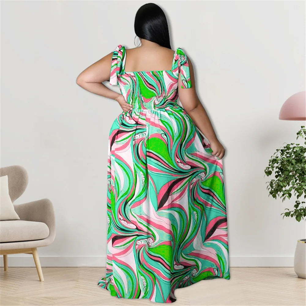 Maxy Plus Size Summer Dress Women's Clothing Flower Printed Slip Bandage Elegant Mini Dress Hot Sale