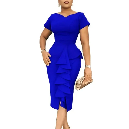 Babs Elegant Dresses for Women Summer Short Sleeve V-neck Polyester Bodycon Dress Gowns Outfits Africa Clothing