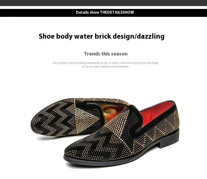 Maxy Fashion Italian handmade rhinestone leather shoes men's casual foot set slip-on leather hair stylist bean shoes fashion