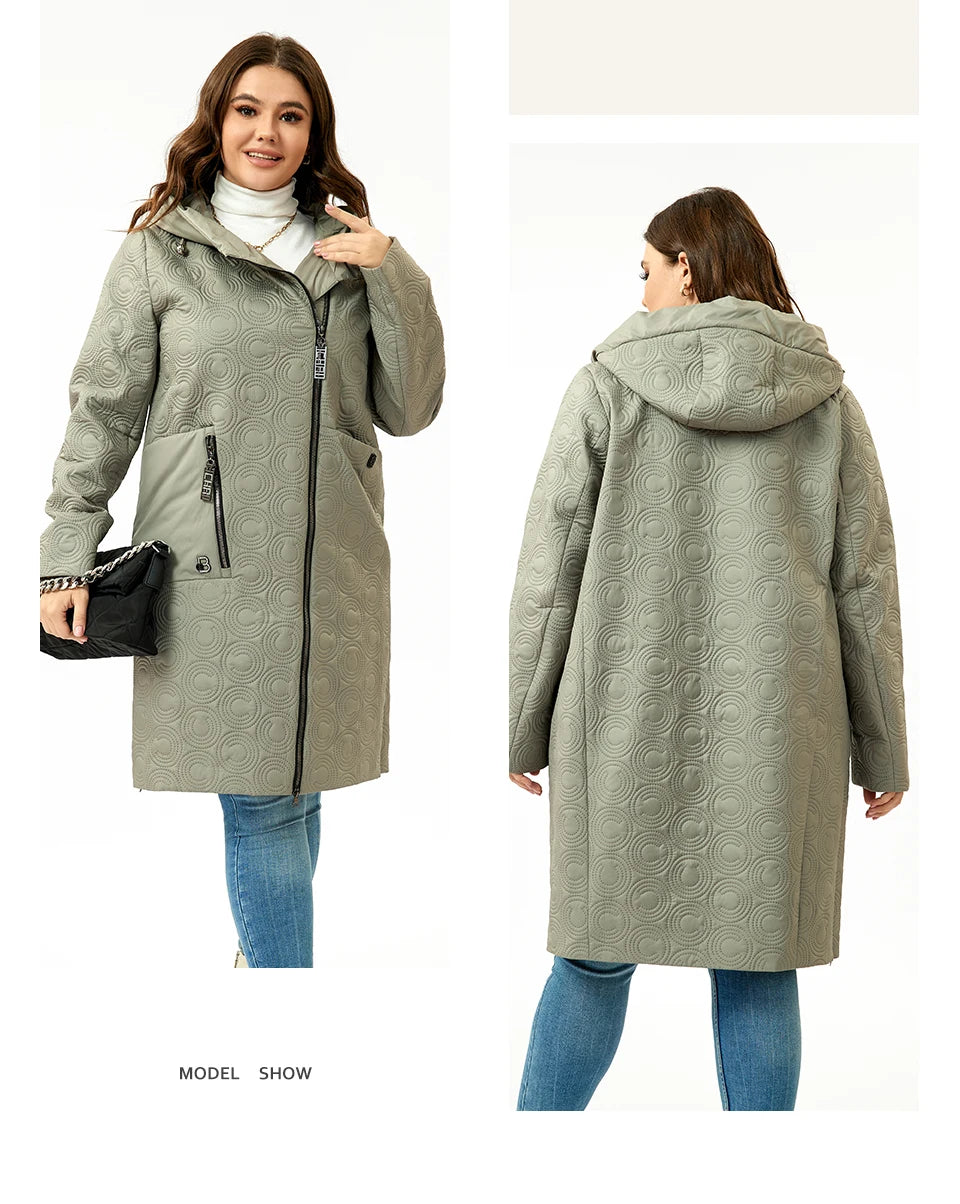 Macy Autumn Women Jackets Plus Size Long Hooded Quilted Light weight big pockets Bio-cotton Stylish Women's coat