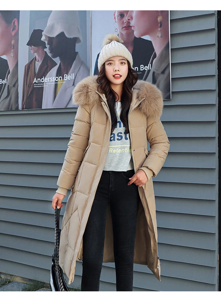 New Korean Gracy Down Cotton Coat Women Long Winter Puffer Parkas Thicken Warm Hooded Cotton-Padded Jacket Coat Zipper Overcoat