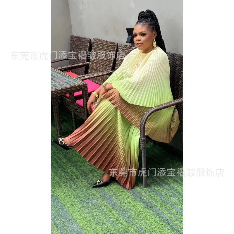 Amay Women's Dress Clothing New Gradient Sun Fold Splicing Irregular Stylish Pleated Large Women's Skirt 2 Piece Sets Women Outfit
