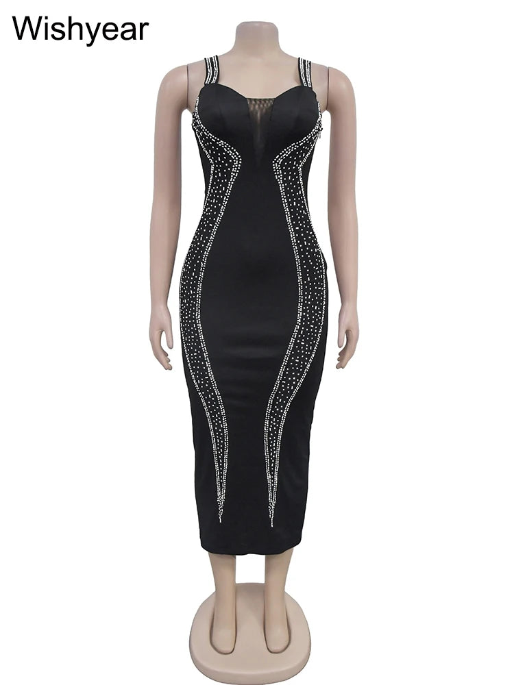 Babs Sexy Diamonds Evening Party Dress Women Birthday Strap Sleeveless Night Club Christmas Celebrities Robe