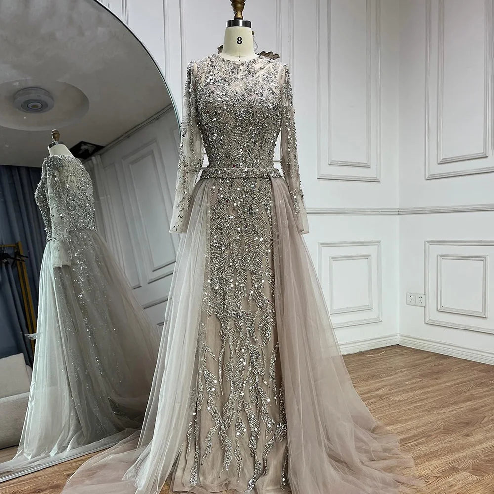 Maxy Serene Hill Arabic Turquoise Mermaid Gown with Tulle Overskirt And Beaded | Evening Dresses LA72601 Customized