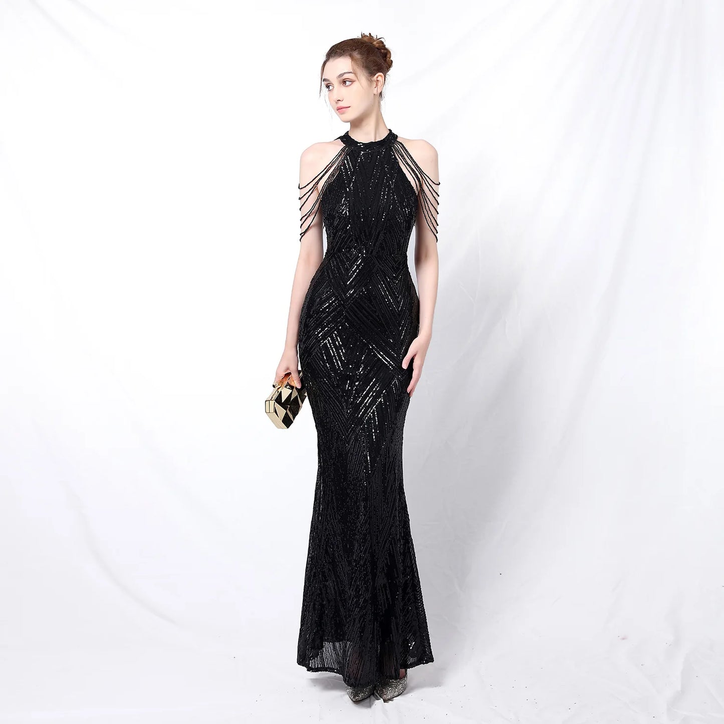 Maxy Prom Long Elegant Dresses Halter Sequin Mermaid Prom Dress De Fiesta Evening Dresses Customized
