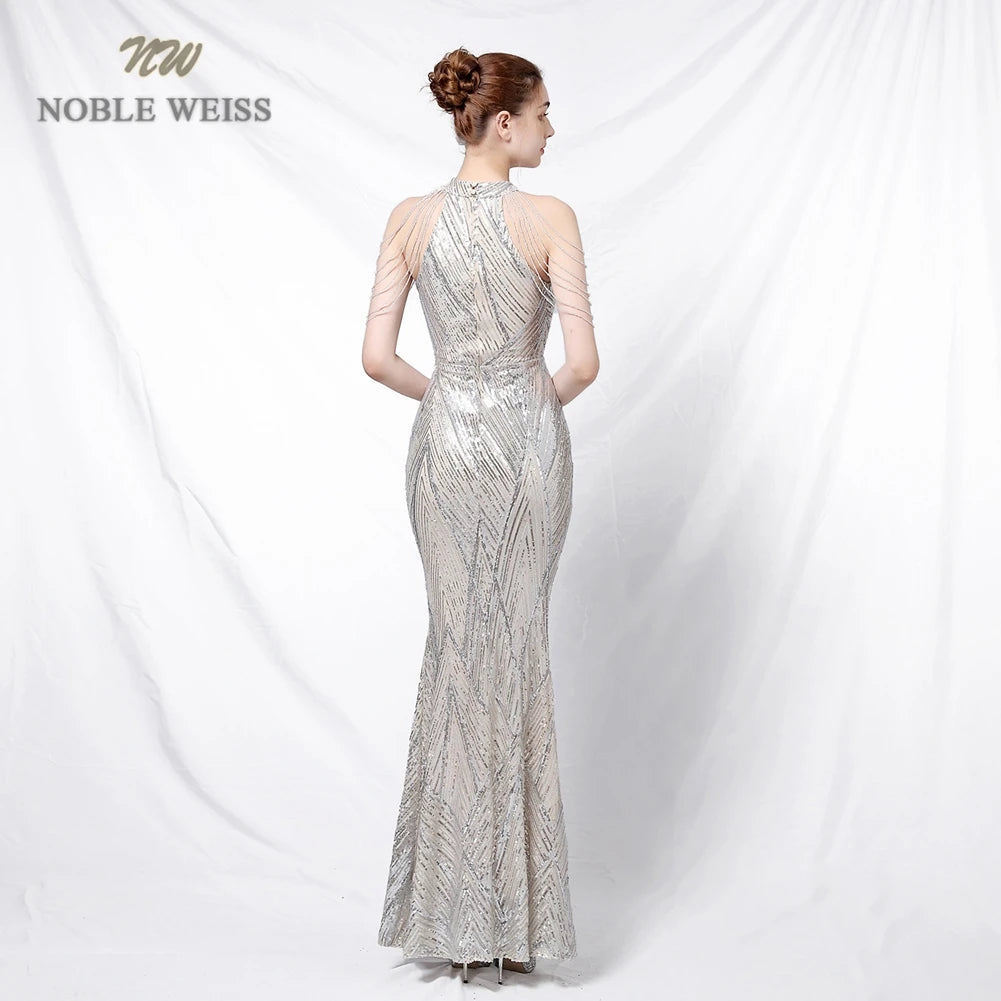 Maxy Prom Long Elegant Dresses Halter Sequin Mermaid Prom Dress De Fiesta Evening Dresses Customized