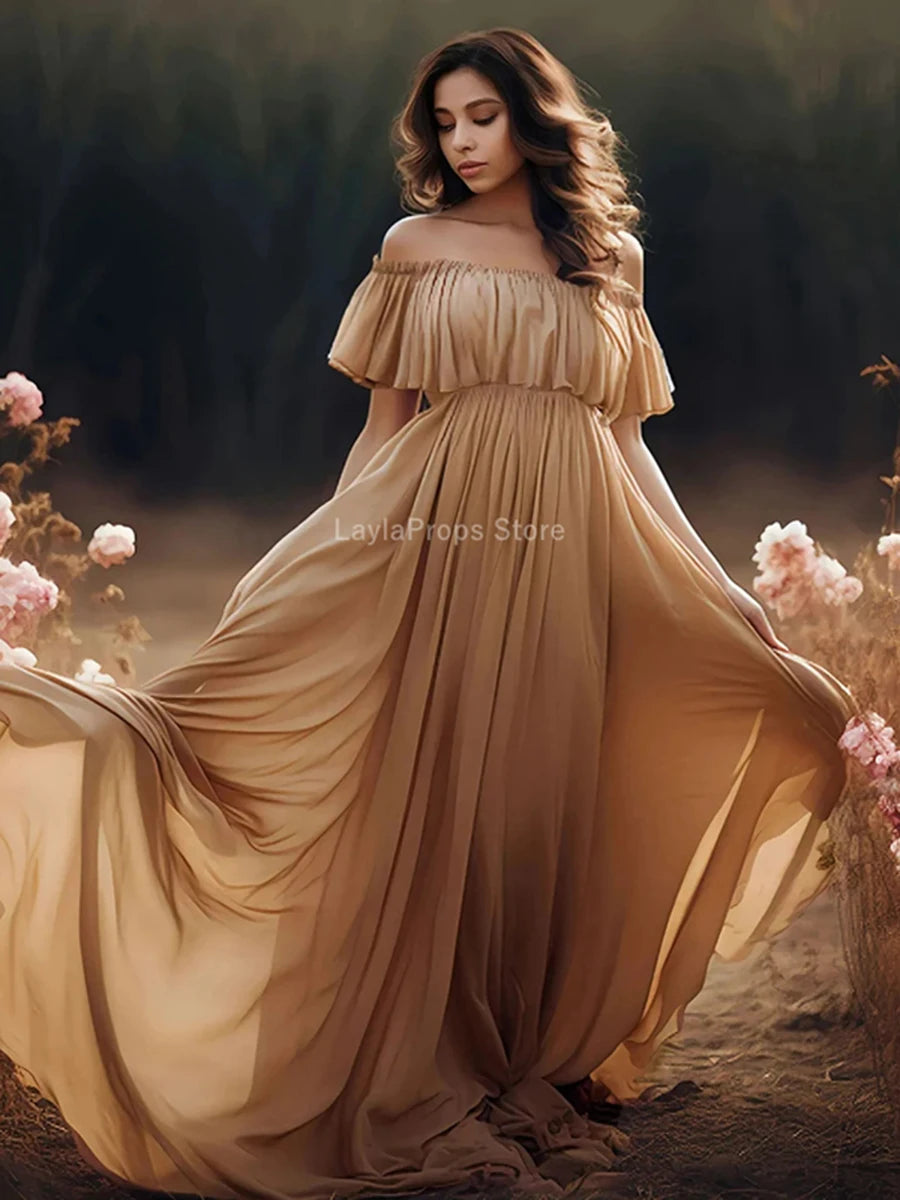 Macy Maternity Gown One-Shoulder Dress for Photoshoot Elegant Pregnancy Dress for Baby Showers Photography