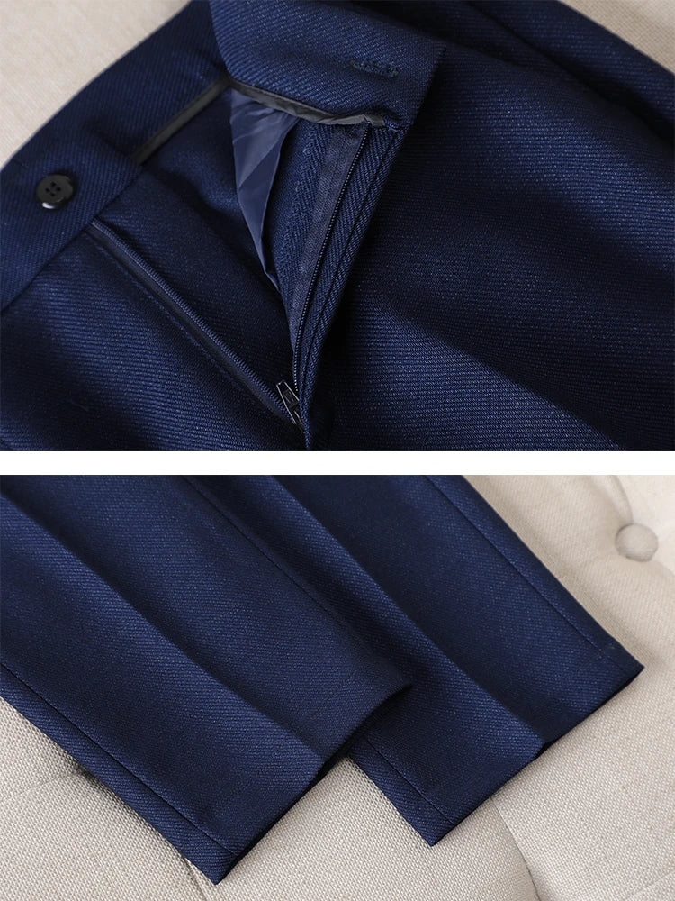 Maxy Gray Black Blue White Women's Pant Suit Long Sleeve Solid Ladies Blazer and Trouser Formal 2 Piece Set For Autumn Winter