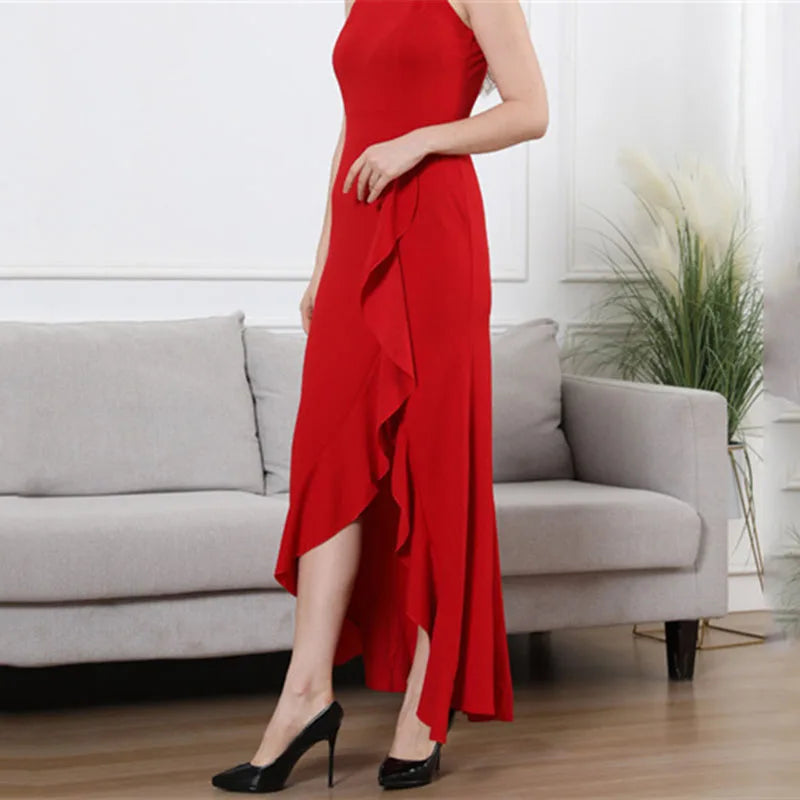 Maxy Women High Waist Plus Size Sleeveless Halter Maxy Dress Evening Dresses for Party Wedding