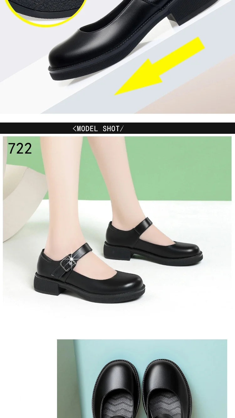Maxy 3.5cm Breathable Shallow Mouth Bright Leather Shoes Women Mary Janes 2025 Fall Med Square Heels Sheos Black for Office Mom