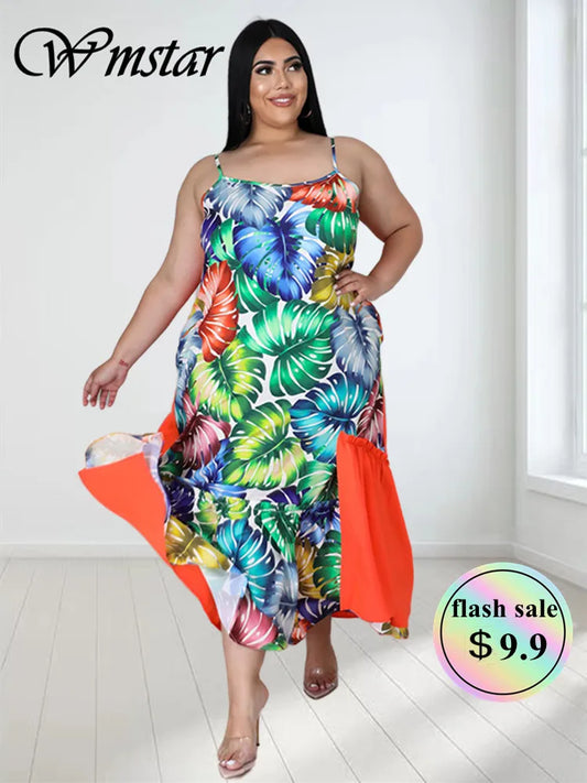 Maxy Plus Size Women Clothing Dress Summer 2024 Patchwork Flower Print Dress Slip Maxy Dresses