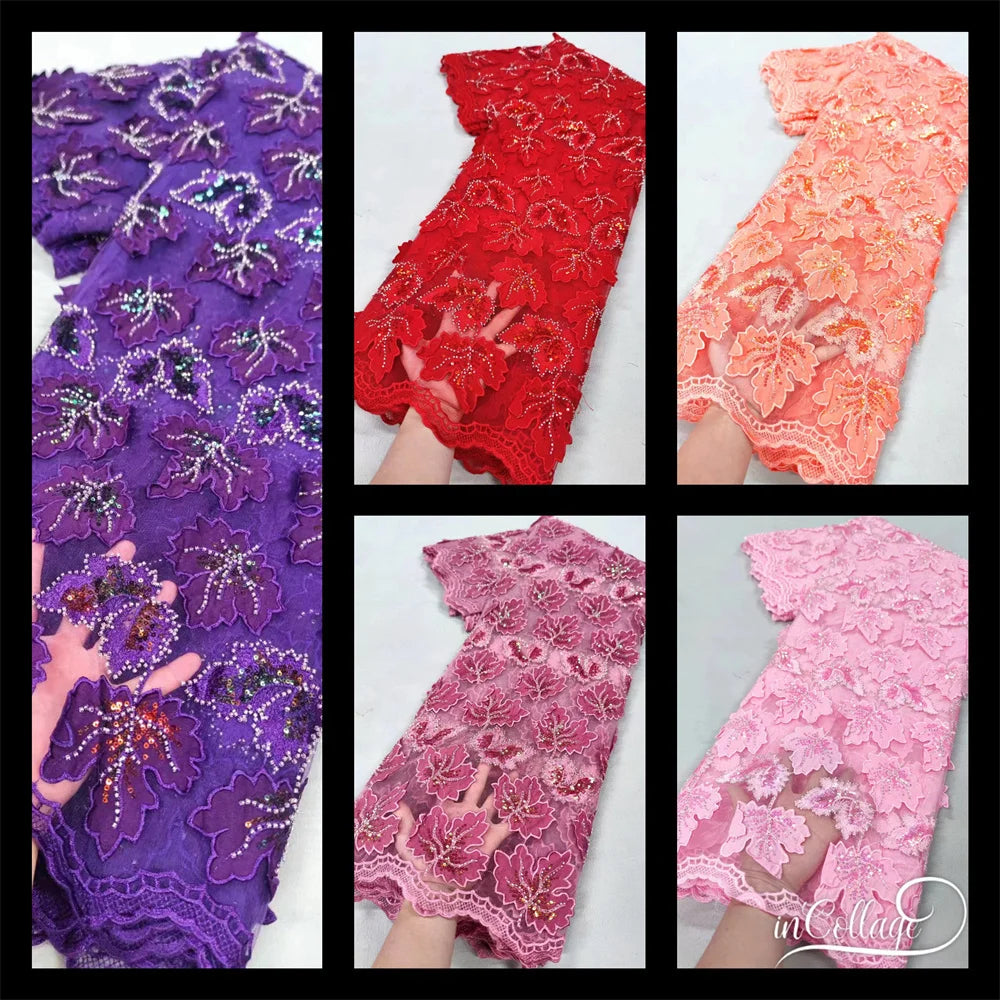 Macy Lace Fabrics High Quality Nigerian French Mesh Lace with Beads for Elegant Woman Party Dress 5 A161-3