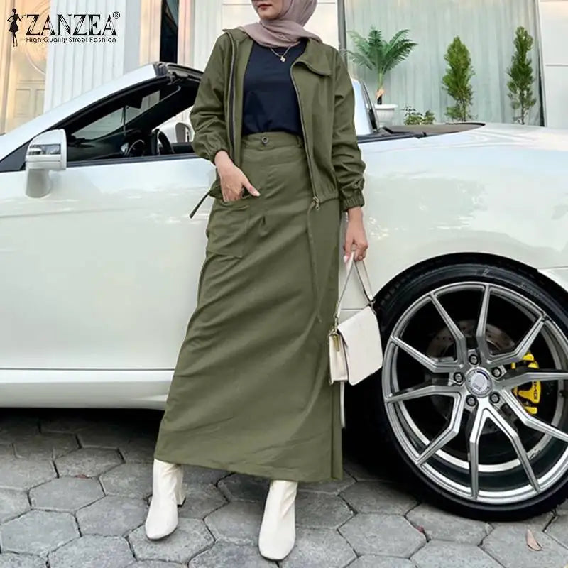 Maxy Woman Fashion Dress Sets Spring Long Sleeve Tops Skirts 2PCS Vintage Solid Party Suit Elegant OL Work Tracksuits