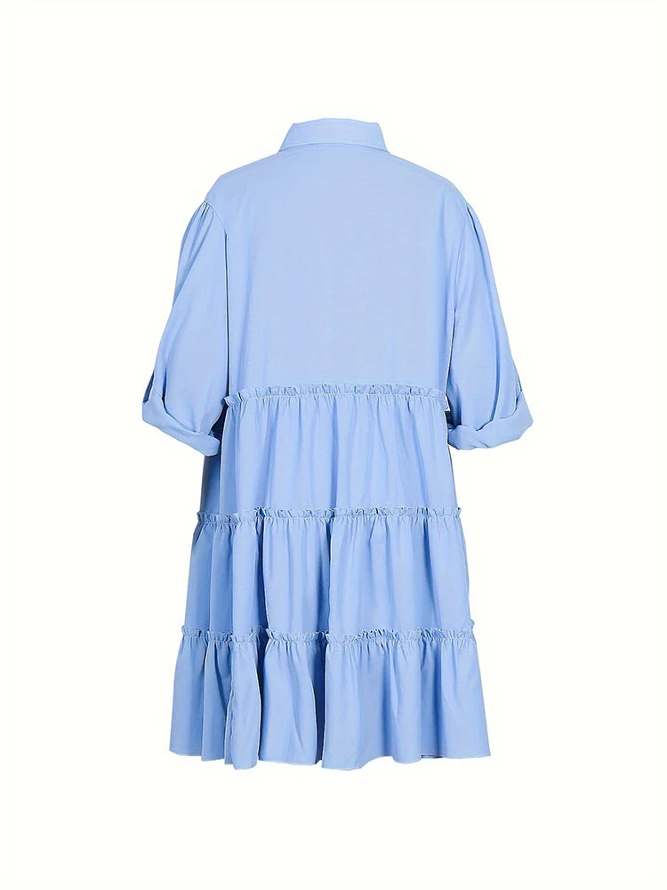 Maxy Plus Size 2024 Spring and Summer New Women's Loose Casual Button Dress Flip Lapel Pleated Dresses