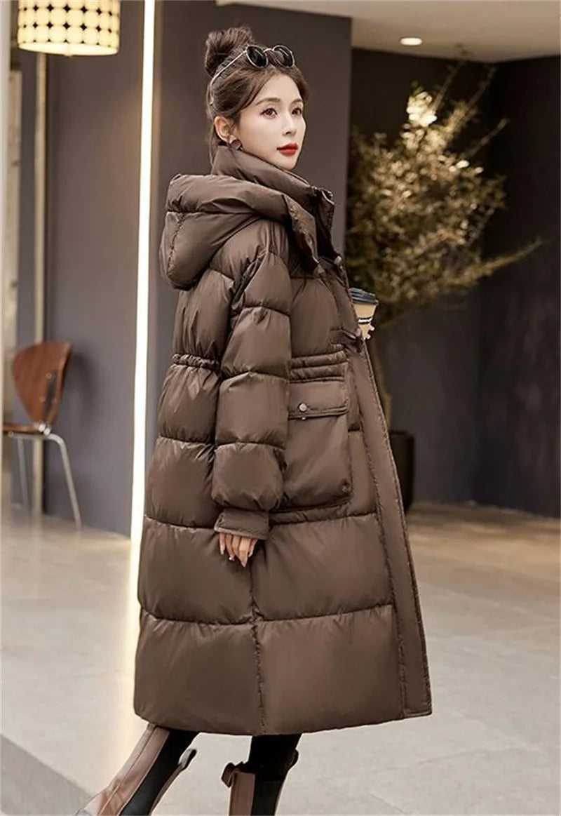 Momsey 2024 New Down Coats New Long-style Cotton Dress American Version Large Size American Fashion Jackets Winter Heat Parka Feminina