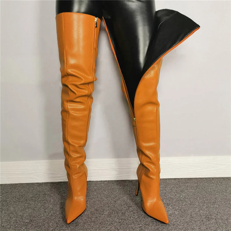 Babs Size 46 Sexy High Heels Women Shoes Colorful Women's Over The Knee Boots Winter Thigh High Boots With Side Zip