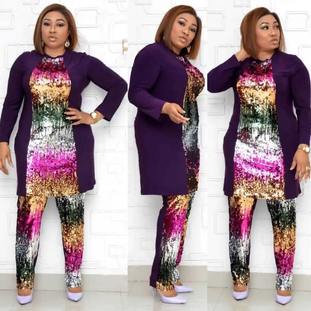 Maxy New Fashionable 2 Two Piece Set Africa Clothing Plus Size African Dresses for Women Tracksuit Tops and Pants