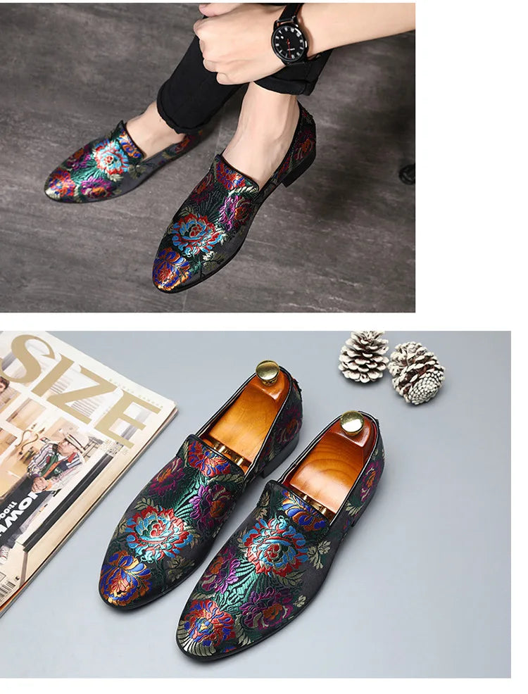 Visco Men's Casual Shoes Men's Comfortable Driving Loafers Light Moccasins Men Retro Embroidery Party Wedding Flats EUR Sizes 38-48