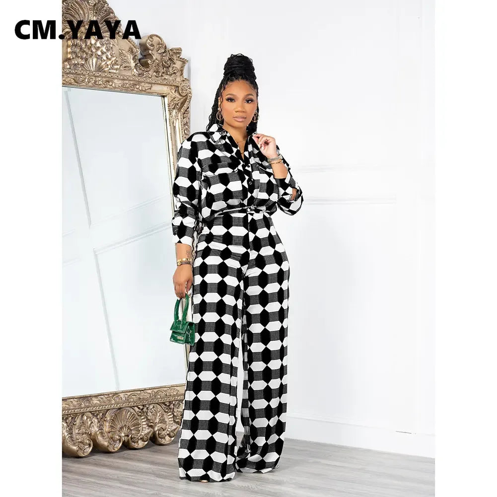 Babs Chic Plaid Women's Set Long Sleeve Oversized Shirt and Wide Leg Pants Summer Two 2 Piece Set Outfits Tracksuit