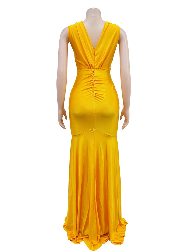 Maxy Elegant Evening Dresses Long Patry Gown Sexy Deep V Sleeveless Mermaid Bodycon Maxy Robe Femme
