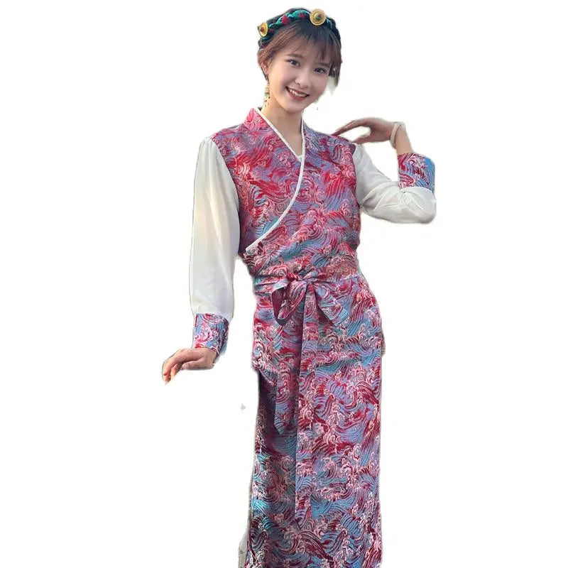 Summer Elegant Asian costume Tibetan Dress For Women Long Sleeve Traditional Ethnic clothing Oriental Ladies gown