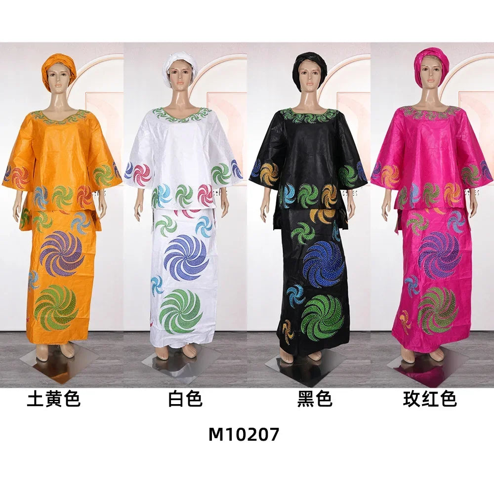 Amay With Headscarf Plus Size African Clothes for Women Dashiki Ankara Evening Gown Outfit Wedding Party Top Skirt Matching Sets