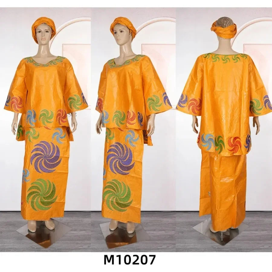 Amay With Headscarf Plus Size African Clothes for Women Dashiki Ankara Evening Gown Outfit Wedding Party Top Skirt Matching Sets