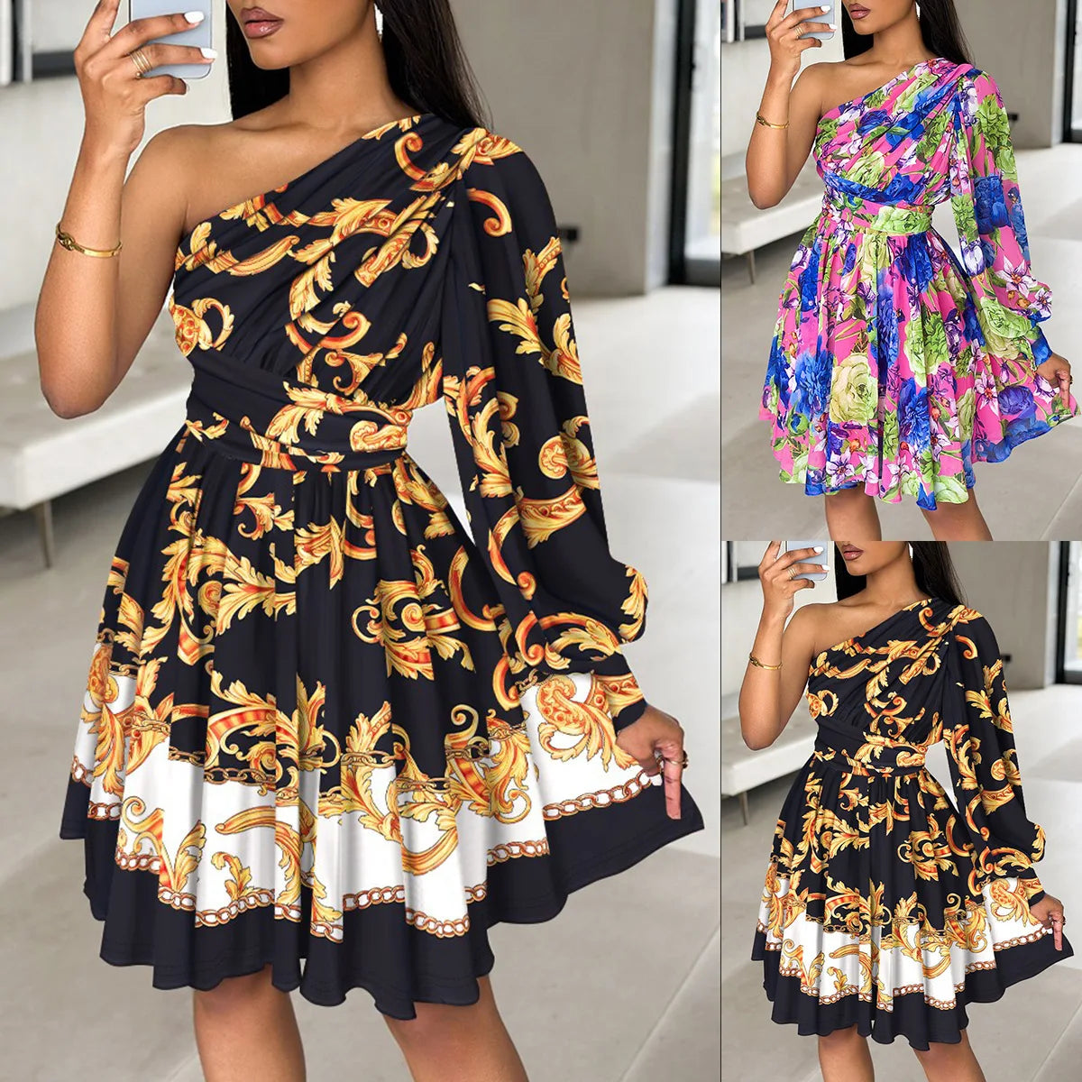 Maxy New Boho Print Women Dress Spring Fashion Sexy Off Shoulder Office Elegnat Casual Dresses Female Sweet Party Dress Robe Femme